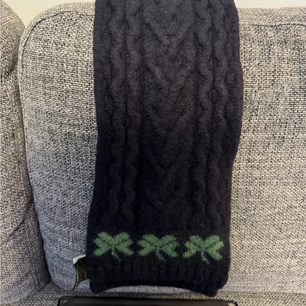 Black Cable Knit Scarf with Green Shamrocks
